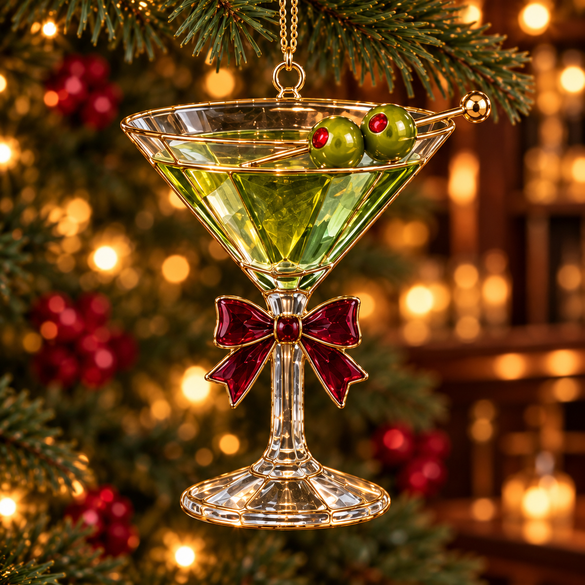 ✨ 2026 Vintage Stained Glass Cocktail & Wine Christmas Ornaments – Set of 6 | Martini, Margarita, Whiskey, Red Wine & Champagne Hanging Decorations | Christmas Tree Ornaments & Unique Holiday Gifts for Cocktail Lovers