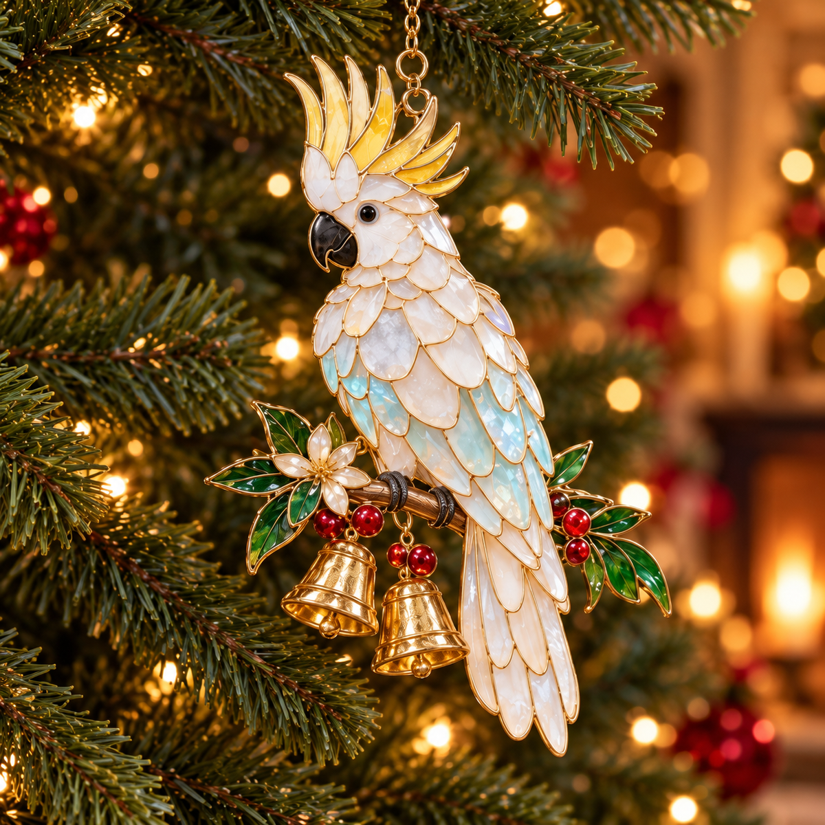 Tropical Parrot Christmas Ornaments – Vintage Stained Glass Style, Set of 6