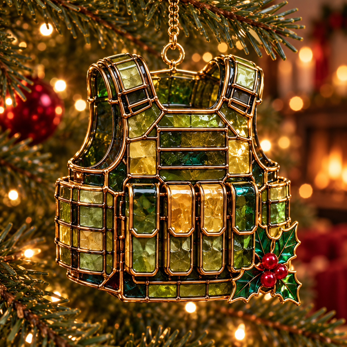 ✨ 2026 Military Christmas Ornaments – Set of 6 | Vintage Stained Glass Tactical Vest, Military Helmet, Rifle & Soldier Gear Hanging Decorations | Christmas Tree Ornaments & Unique Gifts for Veterans & Military Families