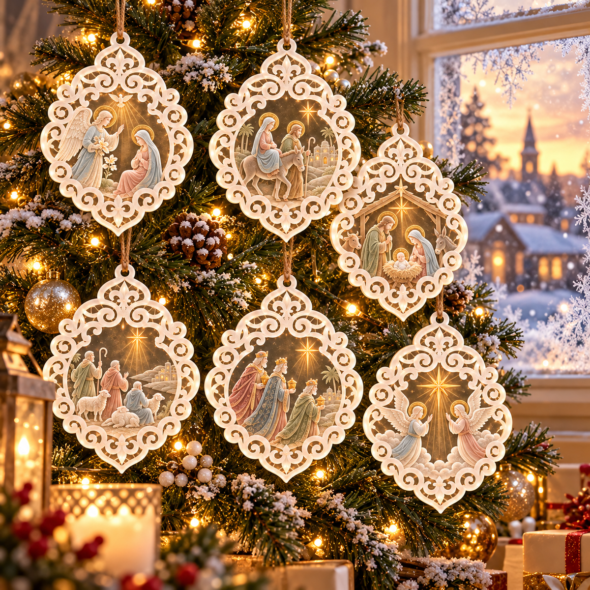 6-Piece Nativity Christmas Ornament Collection – Elegant Holy Family, Guardian Angels, Three Wise Men & Bethlehem Scene Ornaments | Religious Christmas Tree Decorations & Christian Keepsake Gifts