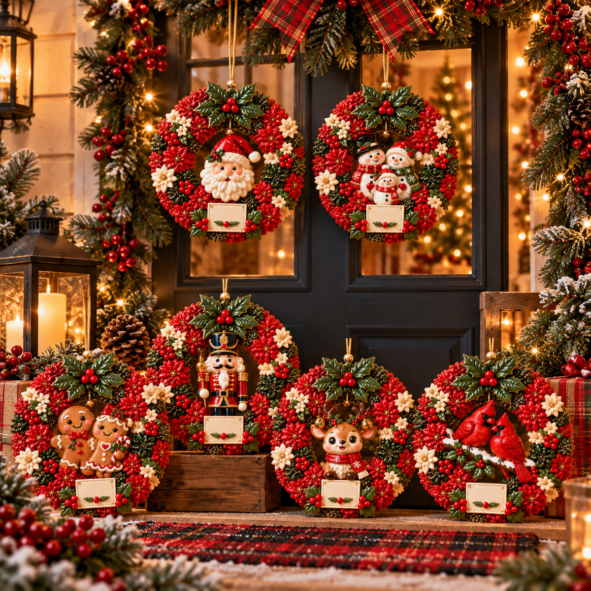 Merry & Bright Christmas Wreath Ornament Collection – 6-Piece Santa, Snowman, Gingerbread, Nutcracker, Reindeer & Cardinal Christmas Tree Decorations | Festive Holiday Keepsake Gifts