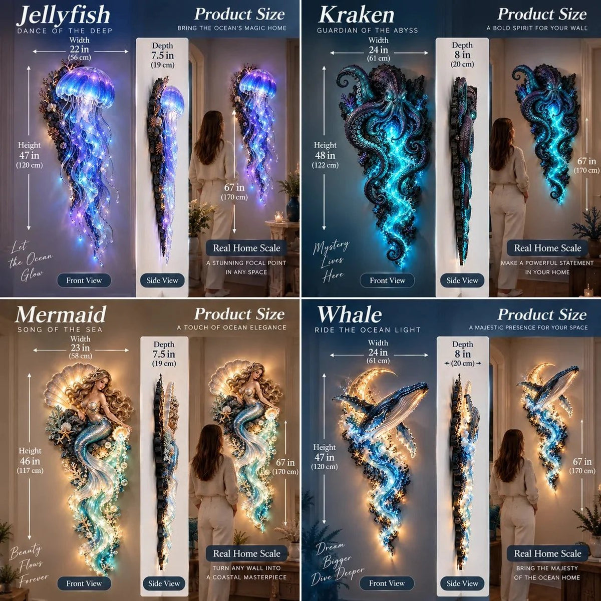 ⏰Limited Stock 50% OFF - 🌊✨ Enchanted Ocean Legends™ Lighted Wall Décor Collection 🐋🧜♀️