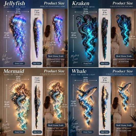 ⏰Limited Stock 50% OFF - 🌊✨ Enchanted Ocean Legends™ Lighted Wall Décor Collection 🐋🧜♀️