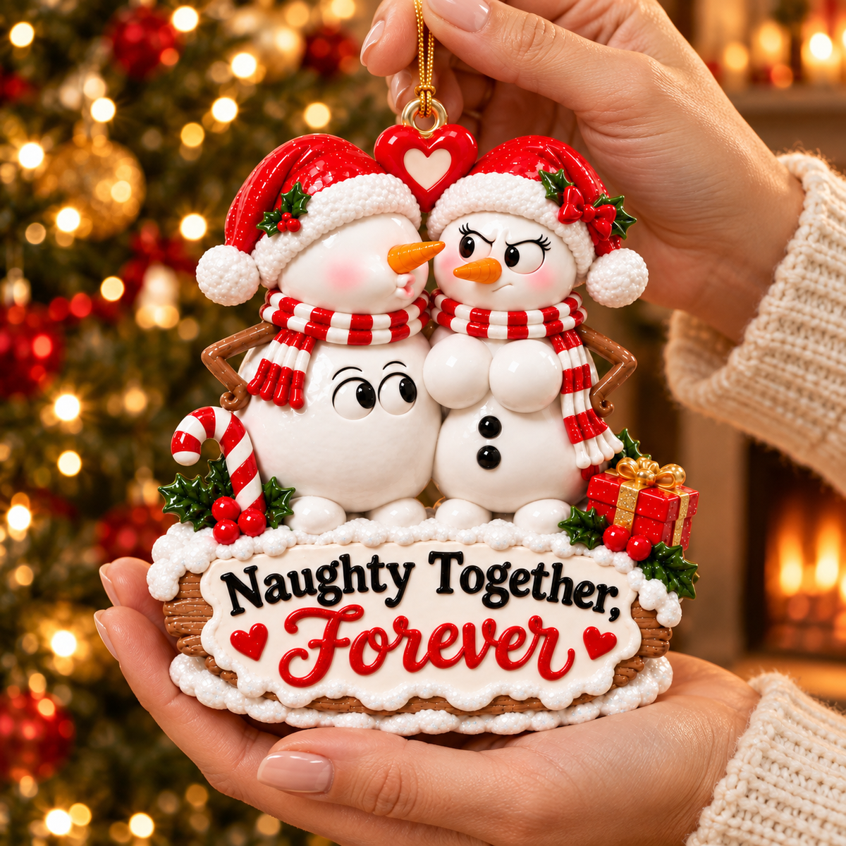 Naughty Together, Forever – Funny Snowman Couple Christmas Ornament