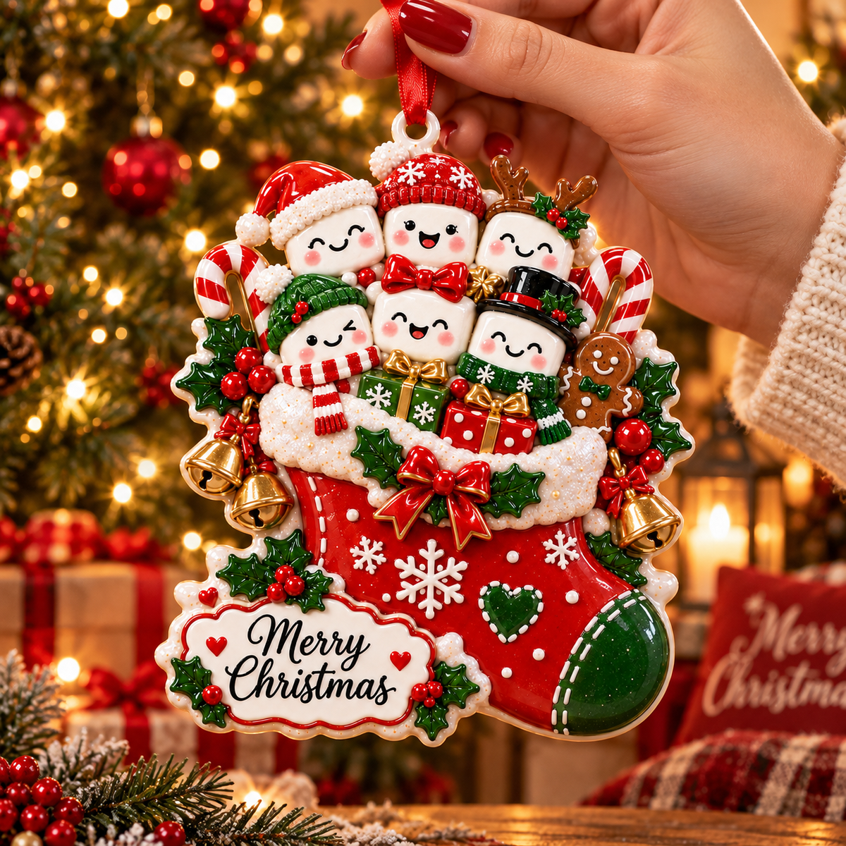 Christmas Marshmallow Family Stocking Ornament - image 3