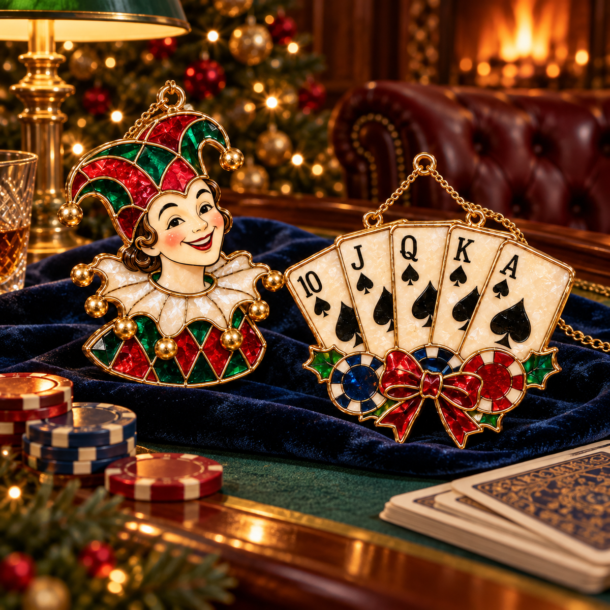 ✨ 2026 Vintage Stained Glass Playing Card Christmas Ornaments – Set of 6 | Poker Ace, Queen, King, Jack & Joker Hanging Decorations | Casino & Card Game Christmas Tree Ornaments | Unique Gifts for Poker Lovers