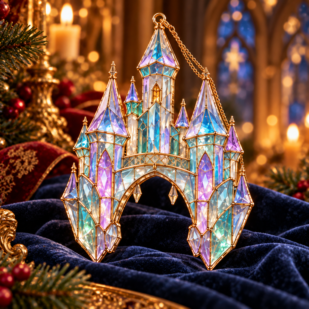 ✨ 2026 Magical Stained Glass Christmas Ornaments – Set of 6 | Crystal Castle, Candy, Rocket, Rainbow Star & Heart Hanging Decorations | Colorful Christmas Tree Ornaments & Holiday Gifts