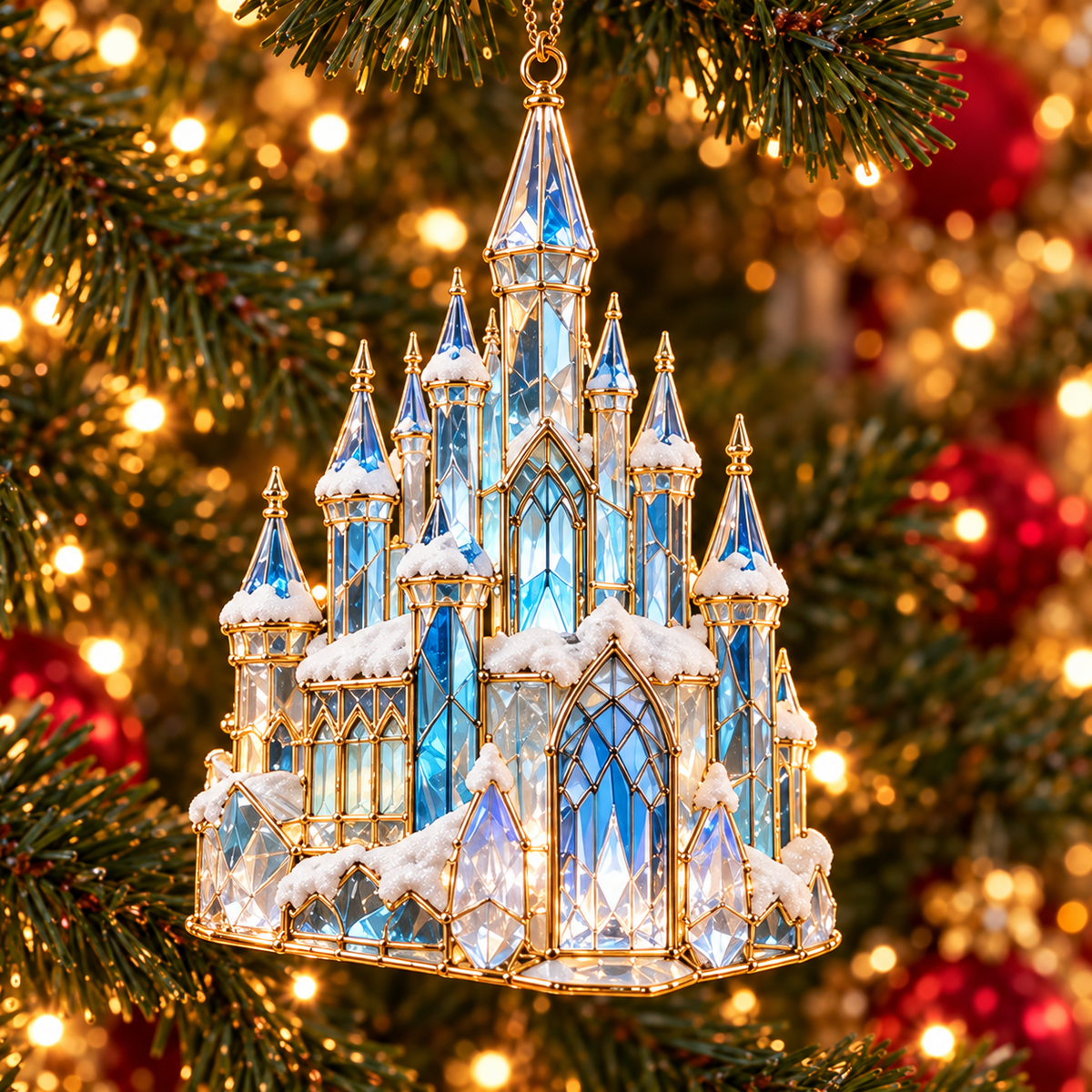 ✨ 2026 Magical Stained Glass Christmas Ornaments – Set of 6 | Crystal Castle, Candy, Rocket, Rainbow Star & Heart Hanging Decorations | Colorful Christmas Tree Ornaments & Holiday Gifts