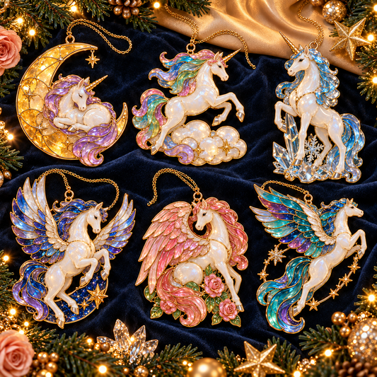 ✨ 2026 Enchanted Stained Glass Unicorn Christmas Ornaments – Set of 6