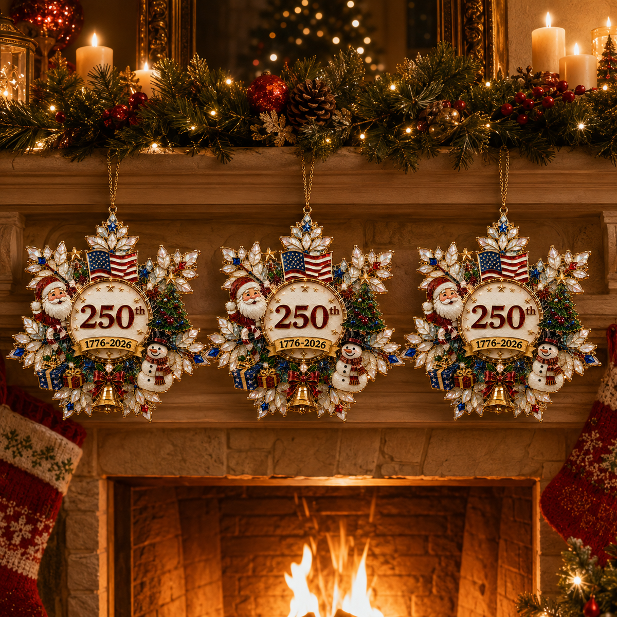 USA 250th Anniversary Snowflake Christmas Ornament – Patriotic Holiday Keepsake 1776–2026