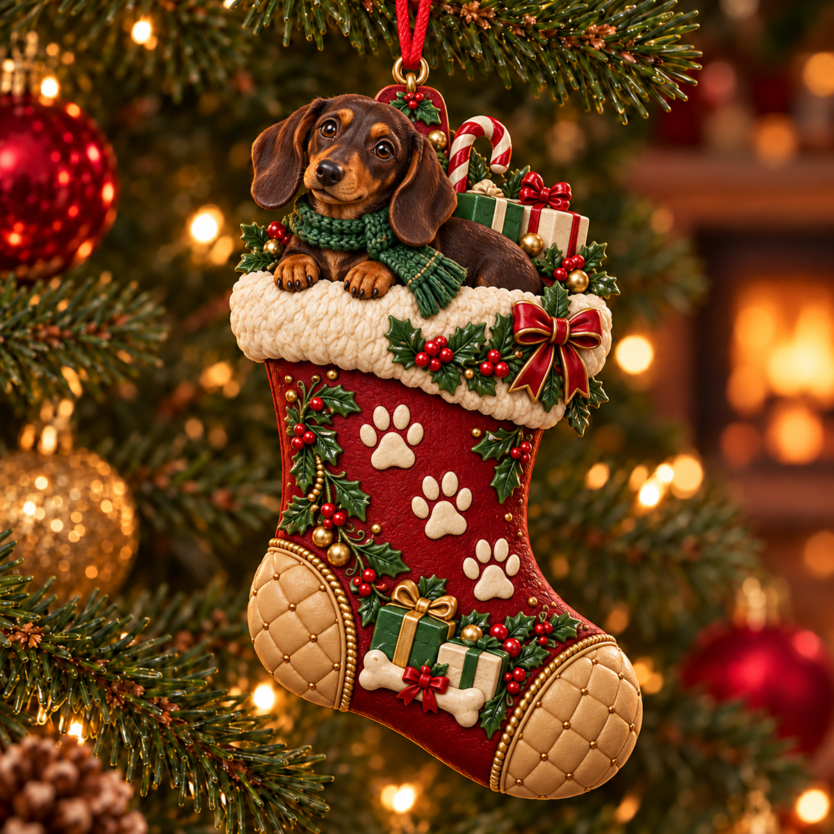 2026 Christmas Storybook Stocking Ornaments – 6-Piece Vintage Holiday Collection