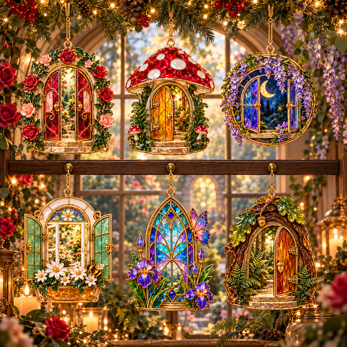 ✨ 2026 Enchanted Stained Glass Fairy Doors & Windows Christmas Ornaments – Set of 6