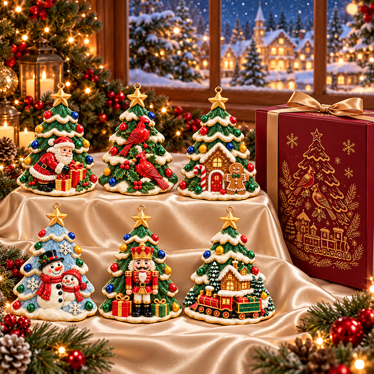 🎄 2026 Christmas Tree Ornaments – Set of 6 Festive Holiday Keepsakes Featuring Santa, Cardinals, Gingerbread House, Snowmen & Nutcracker | Christmas Decorations & Gifts