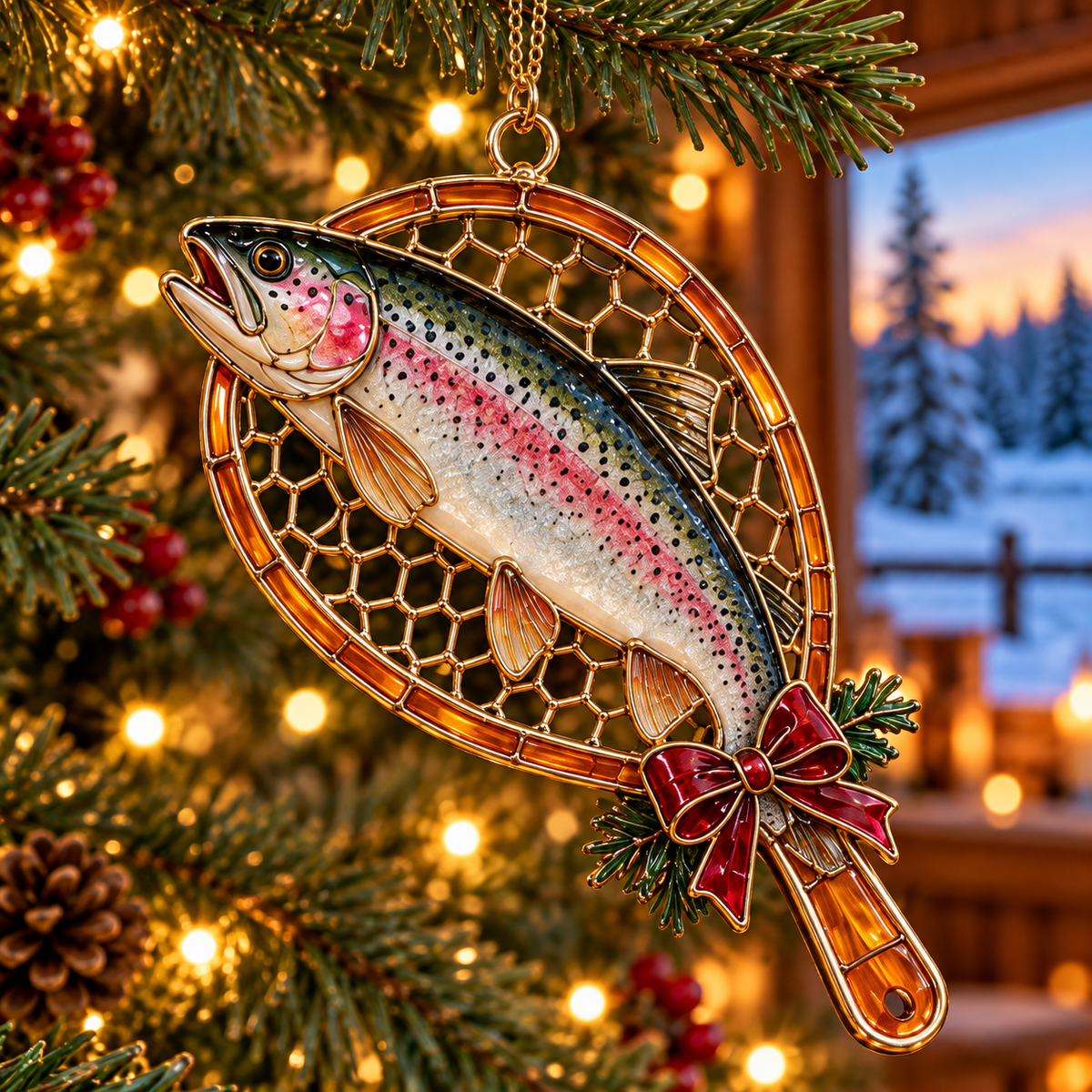 Reel in the Christmas Magic — Vintage Stained Glass–Style Fishing Ornaments, Set of 6