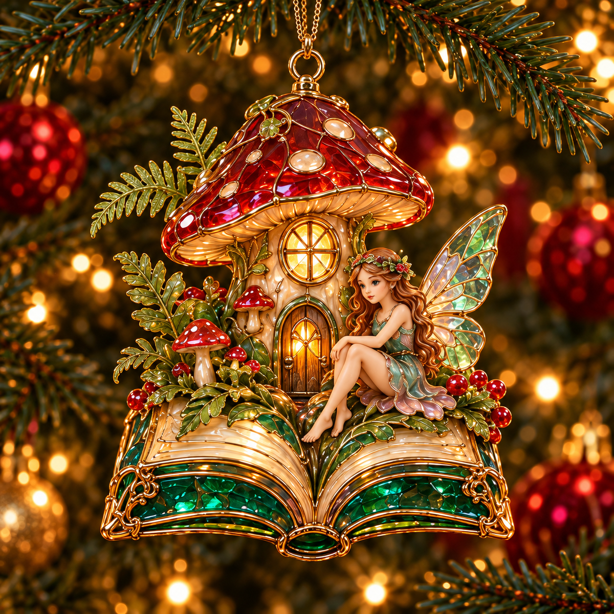 🎄 2026 Enchanted Storybook Christmas Ornaments – Set of 6 | Stained Glass Fairy Tale Castle, Unicorn, Fairy, Mermaid, Dragon & Snowy Village Hanging Decorations | Magical Christmas Tree Ornaments & Fantasy Lover Gifts