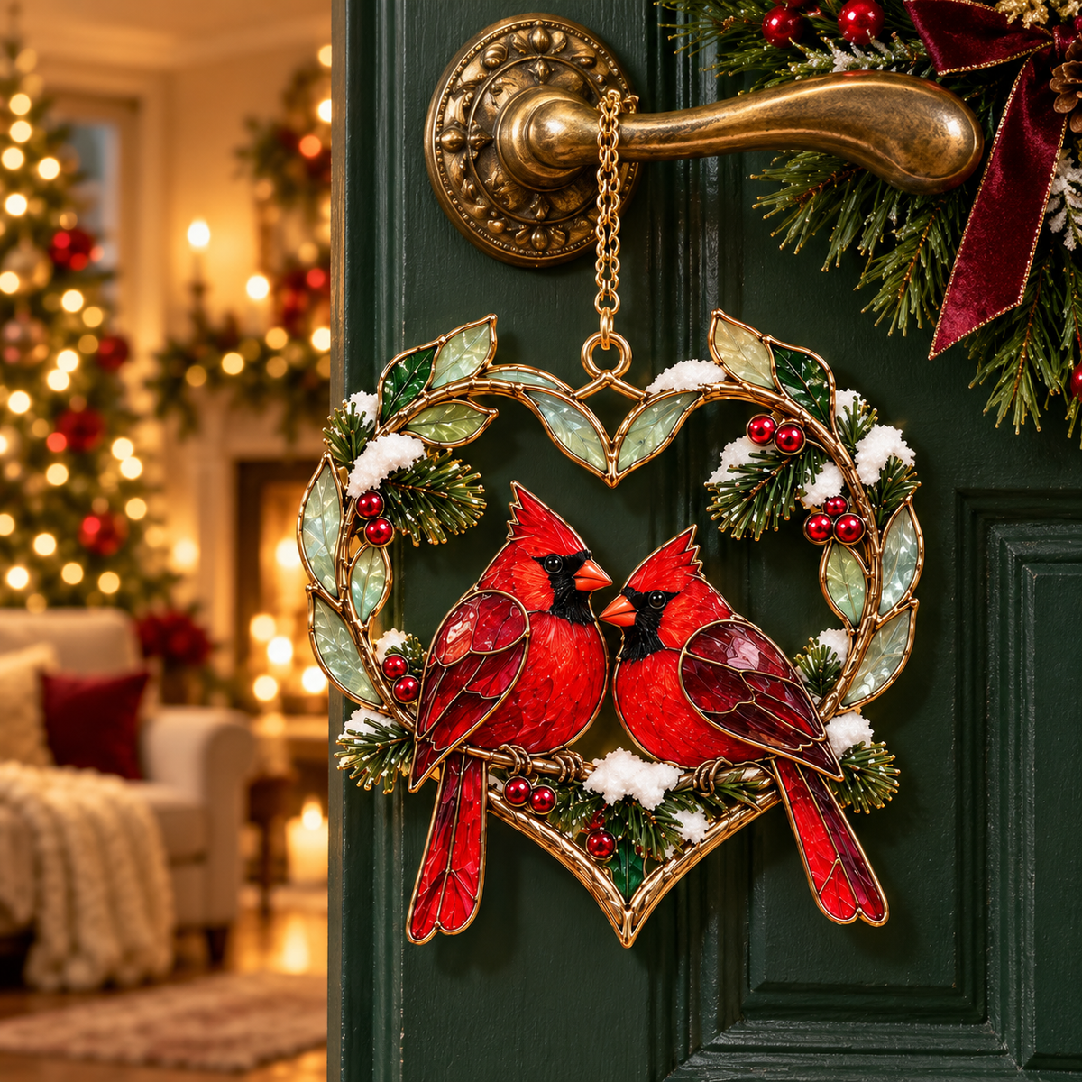 Cardinals of Christmas – Vintage Stained Glass-Style Ornaments, Set of 6