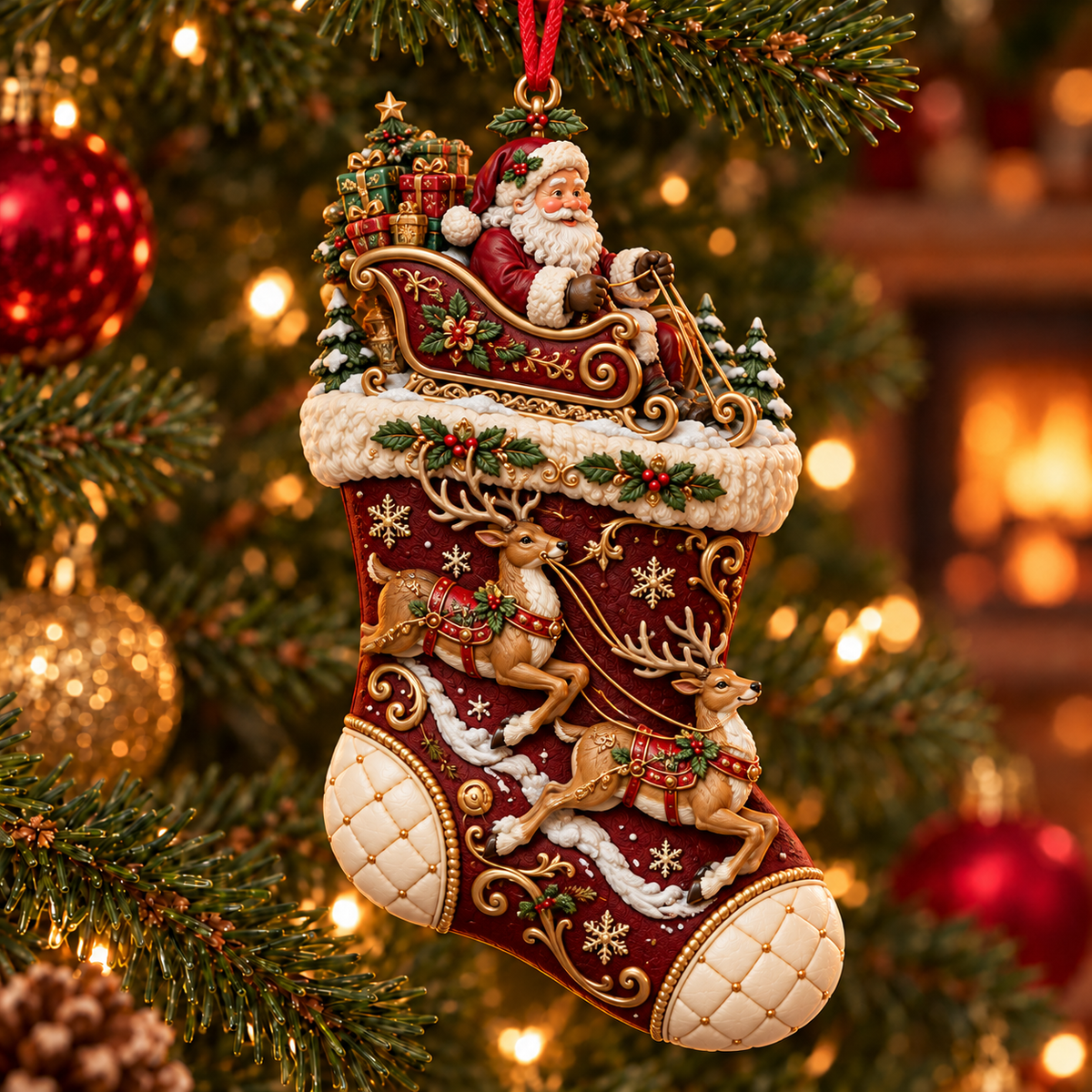 2026 Christmas Storybook Stocking Ornaments – 6-Piece Vintage Holiday Collection