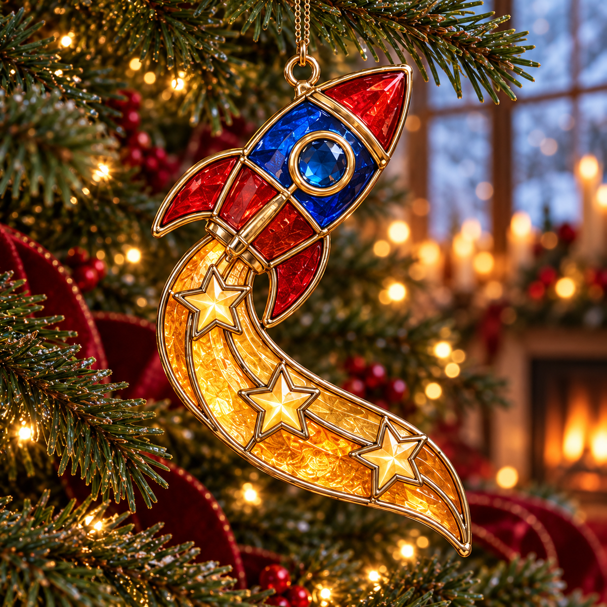 ✨ 2026 Magical Stained Glass Christmas Ornaments – Set of 6 | Crystal Castle, Candy, Rocket, Rainbow Star & Heart Hanging Decorations | Colorful Christmas Tree Ornaments & Holiday Gifts