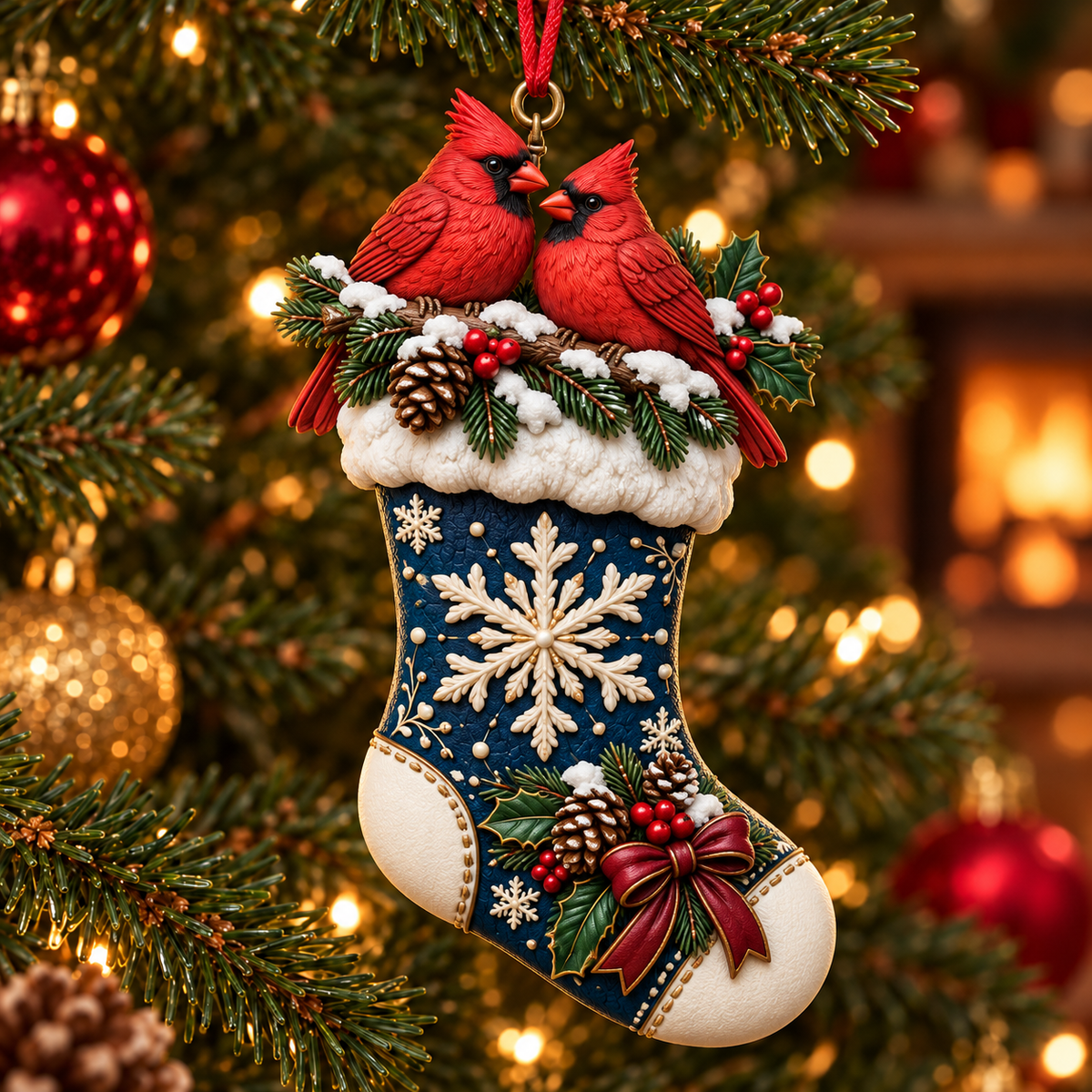 2026 Christmas Storybook Stocking Ornaments – 6-Piece Vintage Holiday Collection