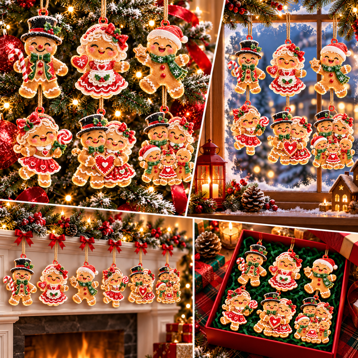 6-Piece Gingerbread Christmas Ornament Collection – Adorable Gingerbread Family, Couple & Holiday Characters | Festive Christmas Tree Hanging Decorations, Sweet Family Keepsake Gifts