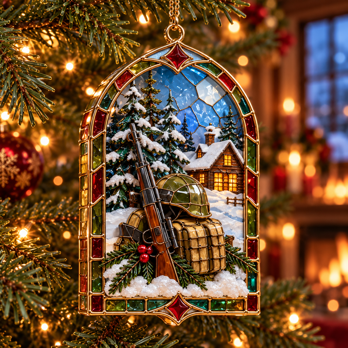 ✨ 2026 Military Christmas Ornaments – Set of 6 | Vintage Stained Glass Tactical Vest, Military Helmet, Rifle & Soldier Gear Hanging Decorations | Christmas Tree Ornaments & Unique Gifts for Veterans & Military Families