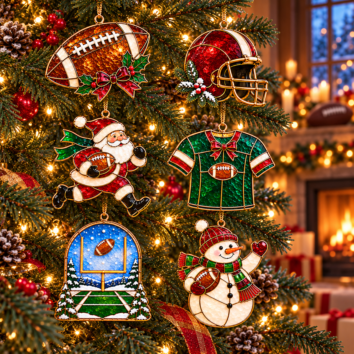 🎄 2026 Christmas Football Ornaments – Set of 6 Festive Football Holiday Keepsakes