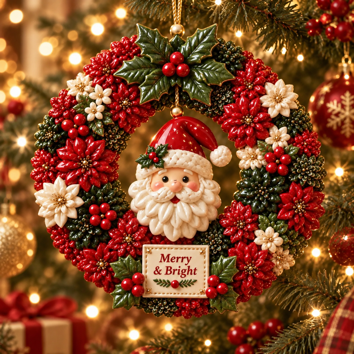 Merry & Bright Christmas Wreath Ornament Collection – 6-Piece Santa, Snowman, Gingerbread, Nutcracker, Reindeer & Cardinal Christmas Tree Decorations | Festive Holiday Keepsake Gifts