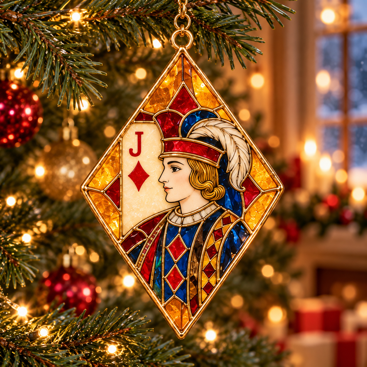 ✨ 2026 Vintage Stained Glass Playing Card Christmas Ornaments – Set of 6 | Poker Ace, Queen, King, Jack & Joker Hanging Decorations | Casino & Card Game Christmas Tree Ornaments | Unique Gifts for Poker Lovers