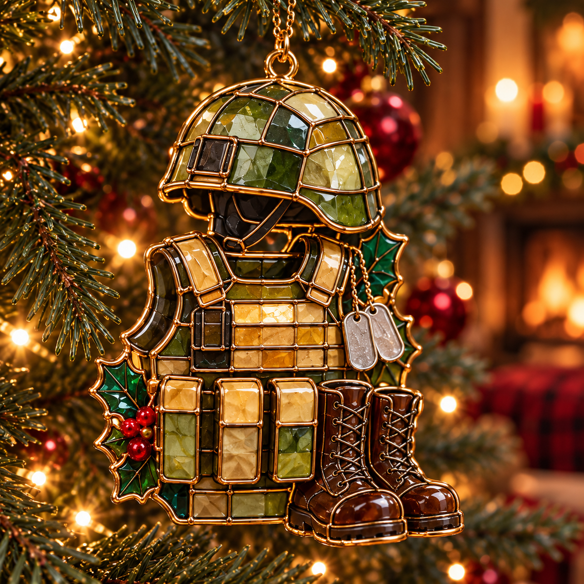 ✨ 2026 Military Christmas Ornaments – Set of 6 | Vintage Stained Glass Tactical Vest, Military Helmet, Rifle & Soldier Gear Hanging Decorations | Christmas Tree Ornaments & Unique Gifts for Veterans & Military Families