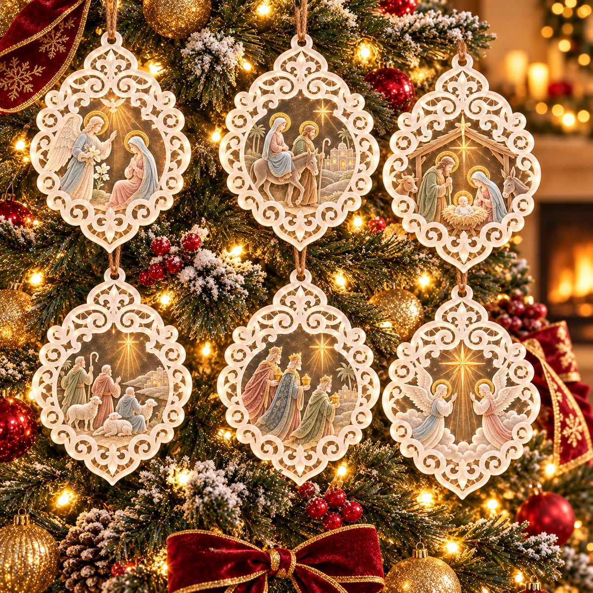 6-Piece Nativity Christmas Ornament Collection – Elegant Holy Family, Guardian Angels, Three Wise Men & Bethlehem Scene Ornaments | Religious Christmas Tree Decorations & Christian Keepsake Gifts