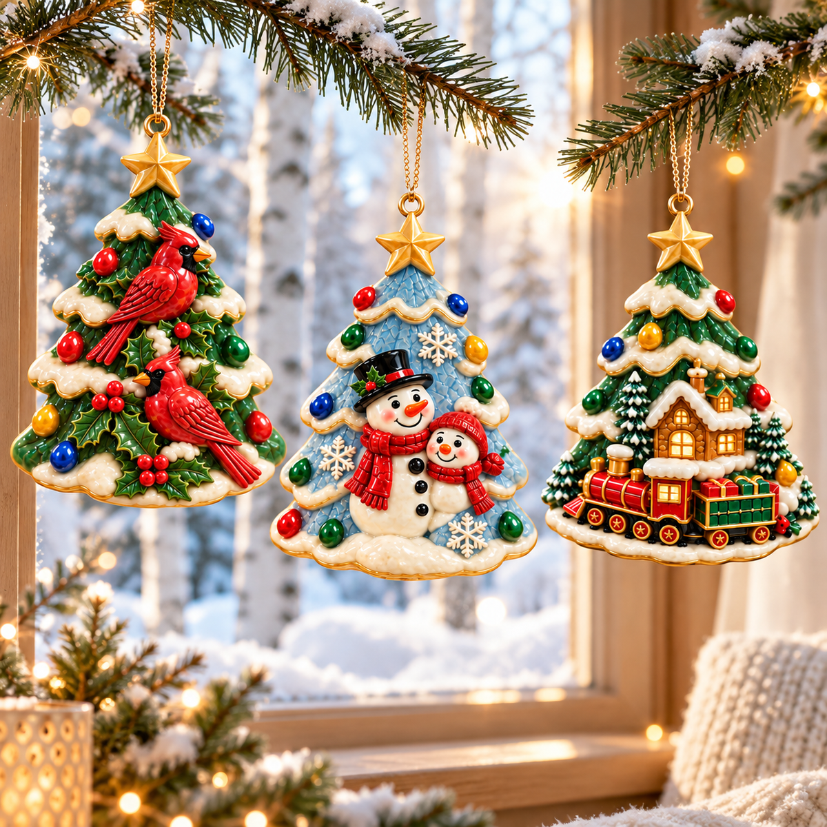 🎄 2026 Christmas Tree Ornaments – Set of 6 Festive Holiday Keepsakes Featuring Santa, Cardinals, Gingerbread House, Snowmen & Nutcracker | Christmas Decorations & Gifts
