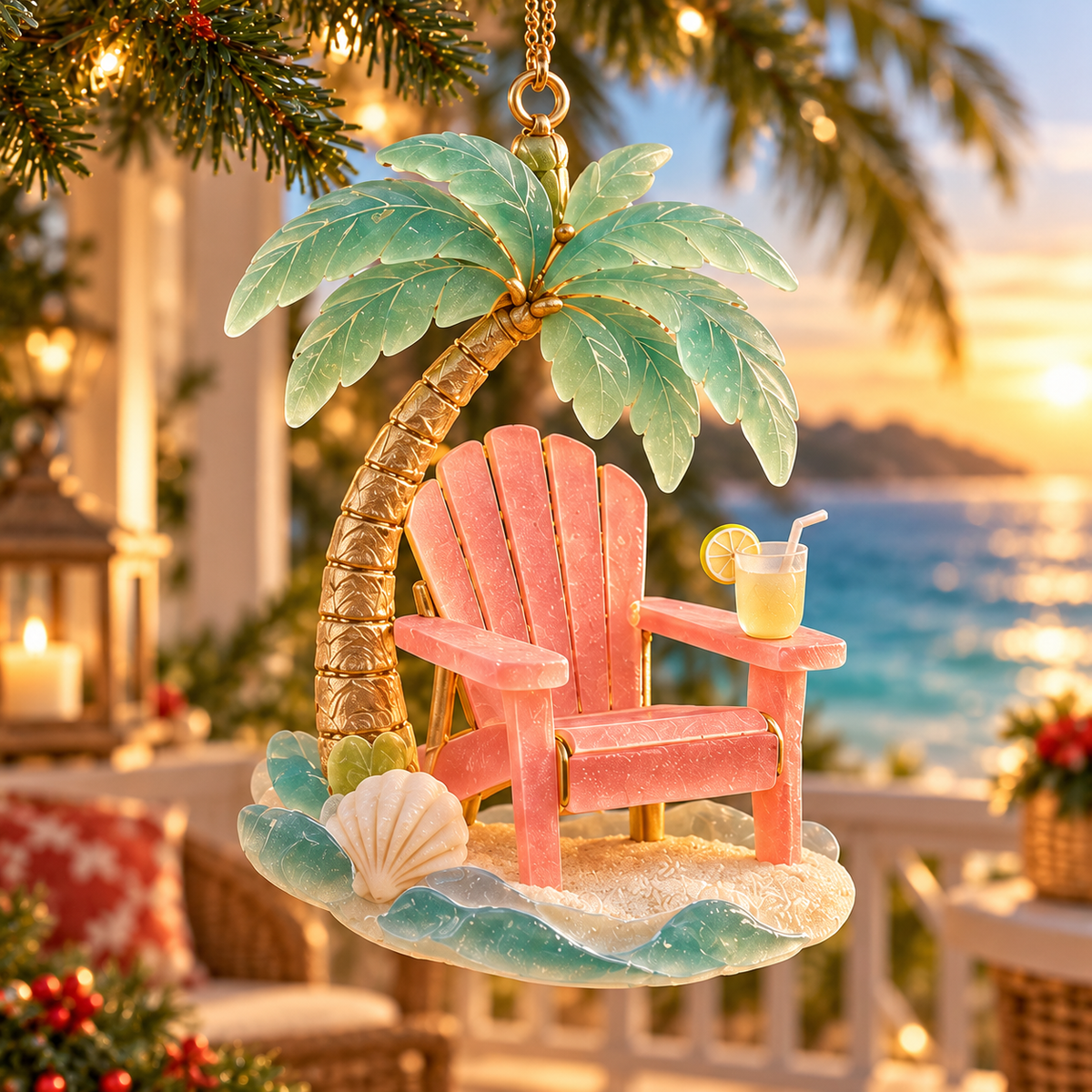 🏖️ 2026 Coastal Christmas Beach Chair Ornaments – Set of 6 Seaside Holiday Keepsakes