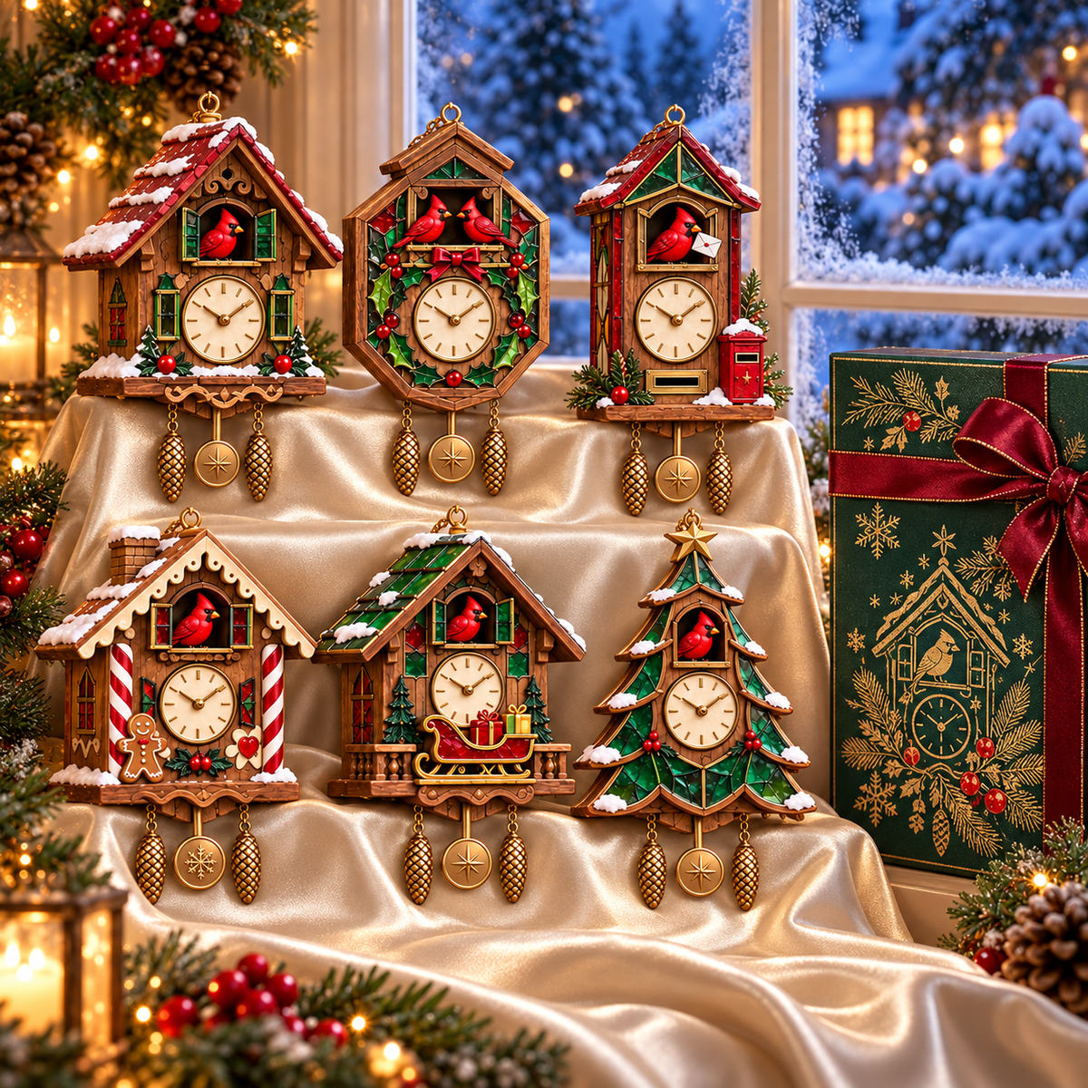 🕰️ 2026 Christmas Cuckoo Clock Ornaments – Set of 6 Vintage Holiday Keepsakes