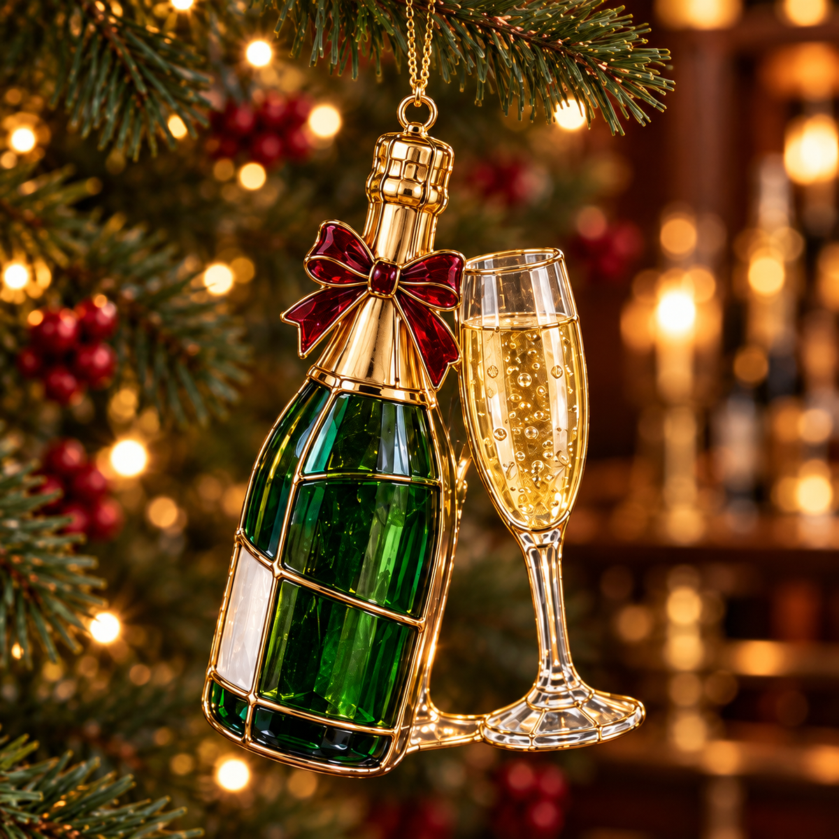 ✨ 2026 Vintage Stained Glass Cocktail & Wine Christmas Ornaments – Set of 6 | Martini, Margarita, Whiskey, Red Wine & Champagne Hanging Decorations | Christmas Tree Ornaments & Unique Holiday Gifts for Cocktail Lovers