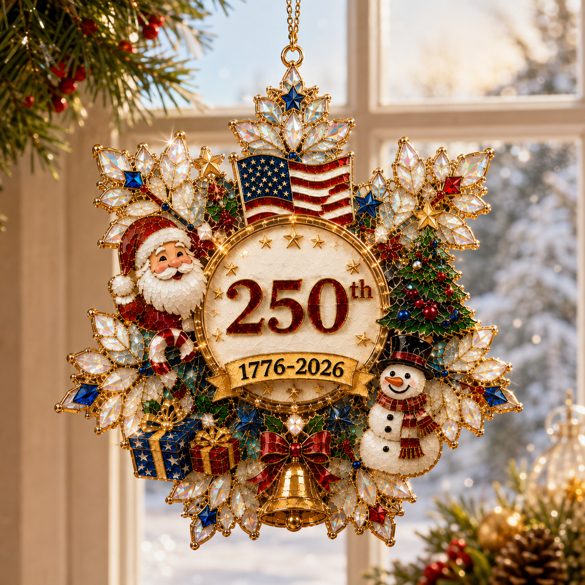 USA 250th Anniversary Snowflake Christmas Ornament – Patriotic Holiday Keepsake 1776–2026