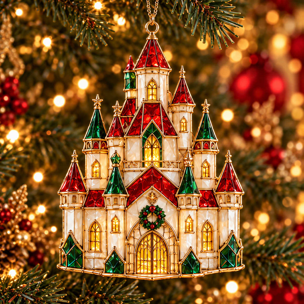 ✨ 2026 Magical Stained Glass Christmas Ornaments – Set of 6 | Crystal Castle, Candy, Rocket, Rainbow Star & Heart Hanging Decorations | Colorful Christmas Tree Ornaments & Holiday Gifts