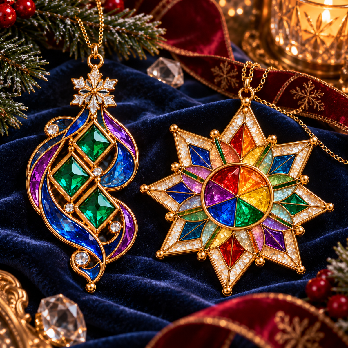 ✨ 2026 Magical Stained Glass Christmas Ornaments – Set of 6 | Crystal Castle, Candy, Rocket, Rainbow Star & Heart Hanging Decorations | Colorful Christmas Tree Ornaments & Holiday Gifts
