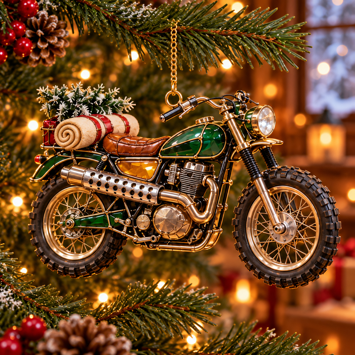 ✨ 2026 Vintage Stained Glass Motorcycle Christmas Ornaments – Set of 6 | Retro Cruiser, Sidecar, Chopper & Adventure Motorbike Hanging Decorations | Christmas Tree Ornaments & Biker Gifts