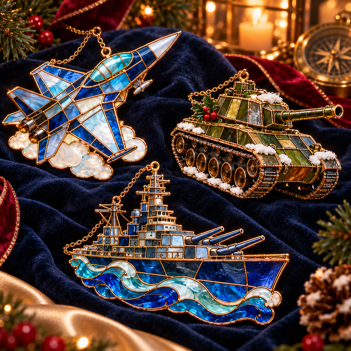 ✨ 2026 Military Stained Glass Christmas Ornaments – Set of 6