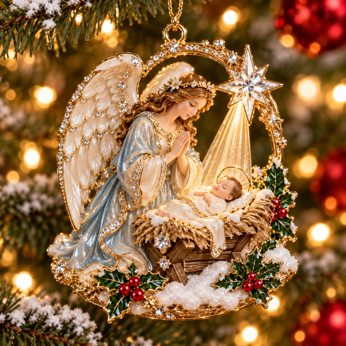 Heavenly Angel Christmas Ornament – Crystal Star, Heaven’s Gate & Nativity Faith Keepsake Collection