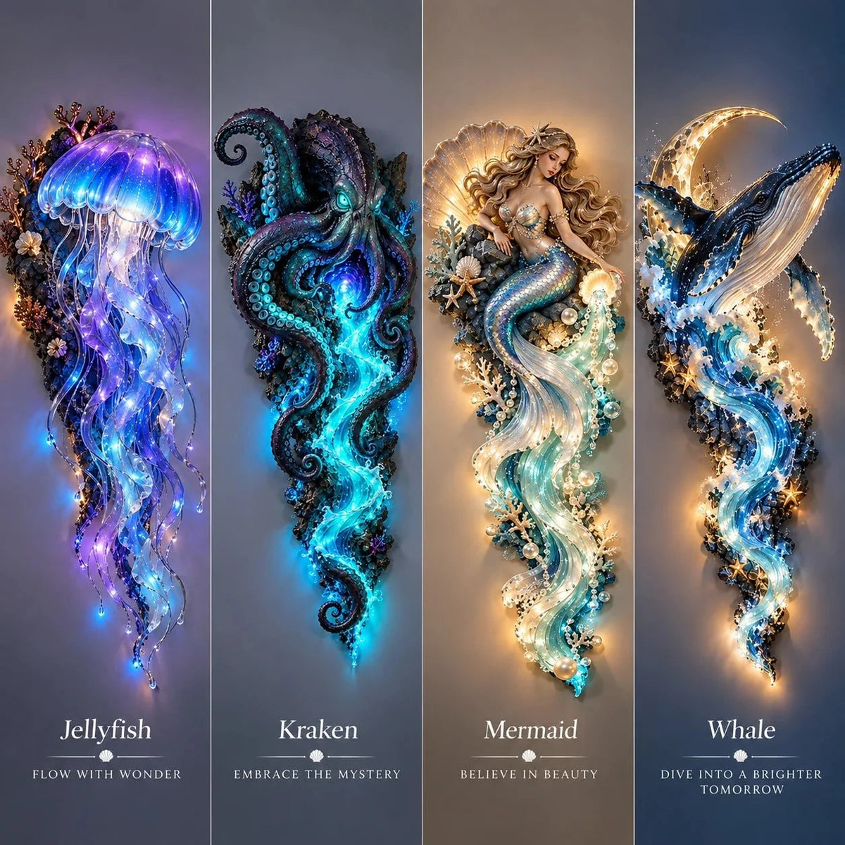 ⏰Limited Stock 50% OFF - 🌊✨ Enchanted Ocean Legends™ Lighted Wall Décor Collection 🐋🧜♀️