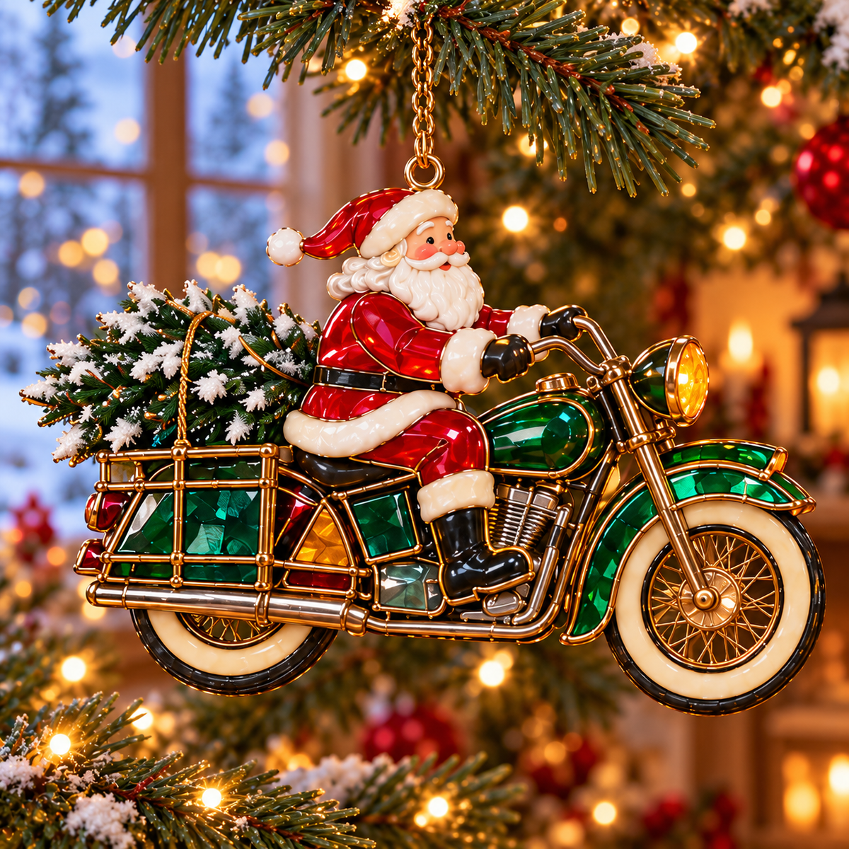 🏍️ 2026 Santa Claus Motorcycle Christmas Ornaments – Set of 6 Vintage Holiday Biker Keepsakes