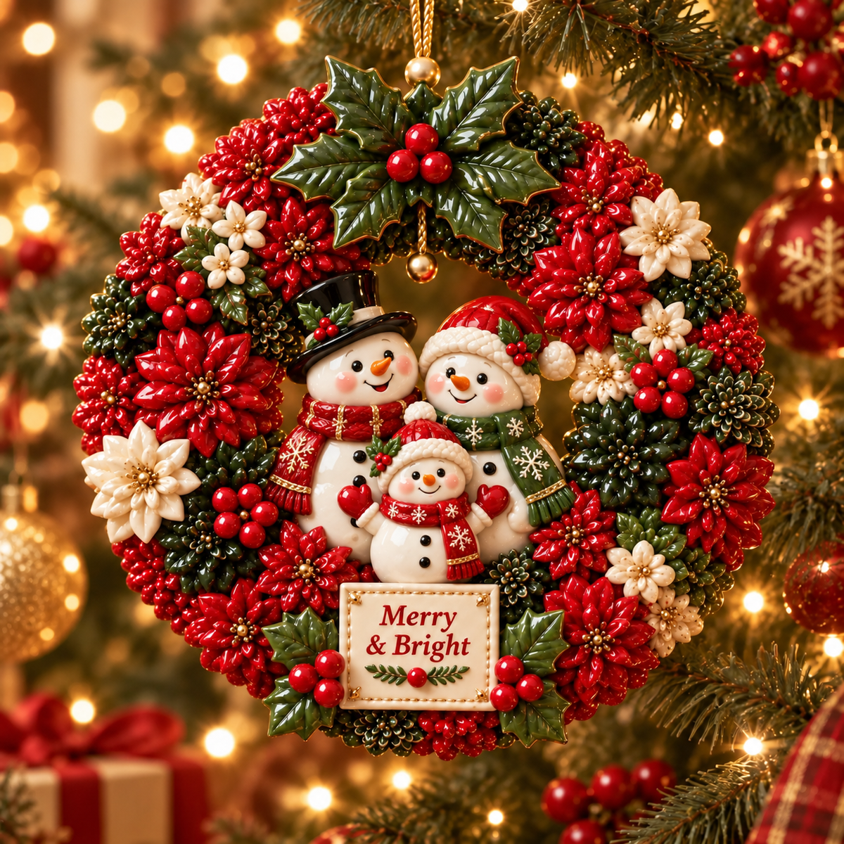 Merry & Bright Christmas Wreath Ornament Collection – 6-Piece Santa, Snowman, Gingerbread, Nutcracker, Reindeer & Cardinal Christmas Tree Decorations | Festive Holiday Keepsake Gifts
