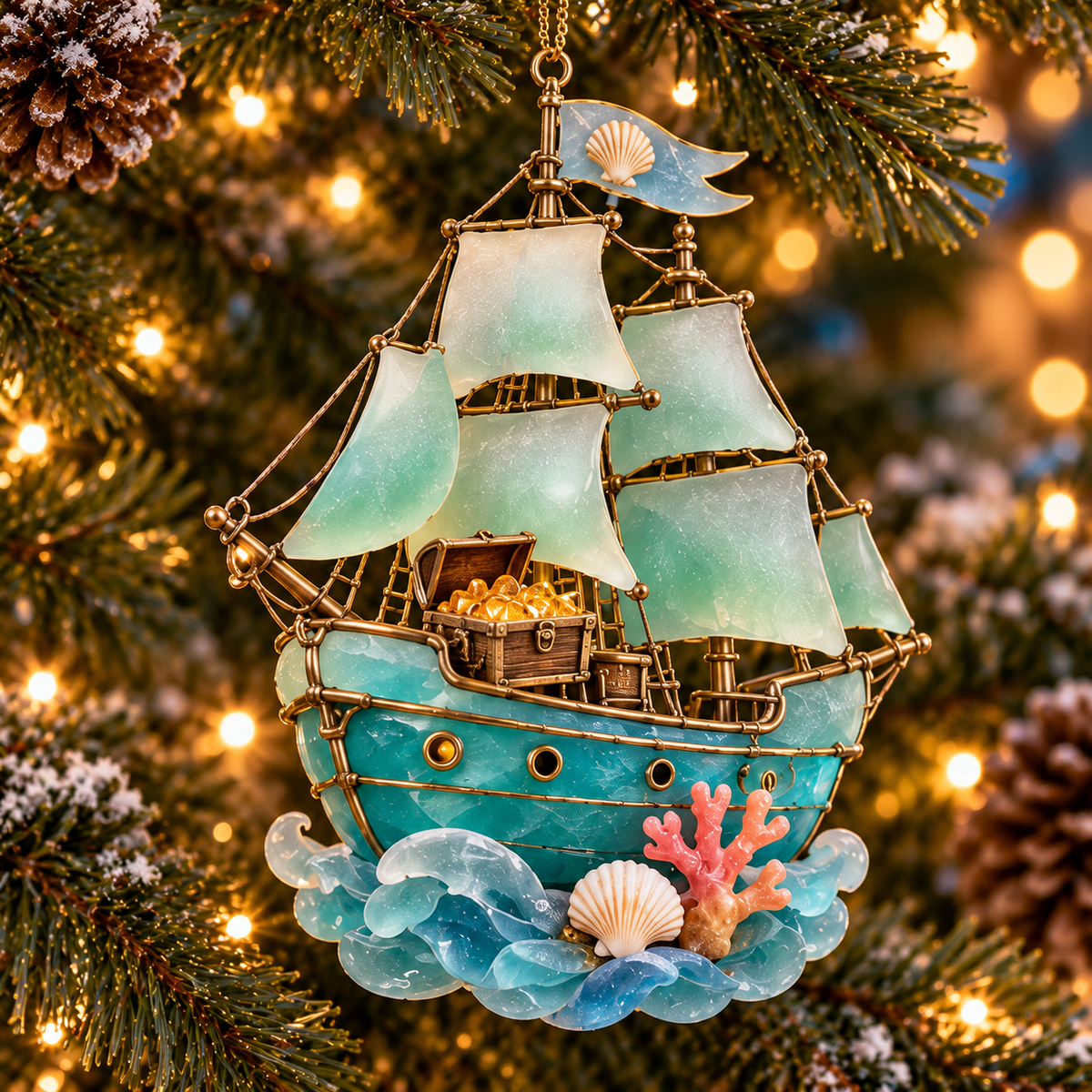⛵ 2026 Coastal Christmas Sailing Ship Ornaments – Set of 6 Nautical Holiday Keepsakes