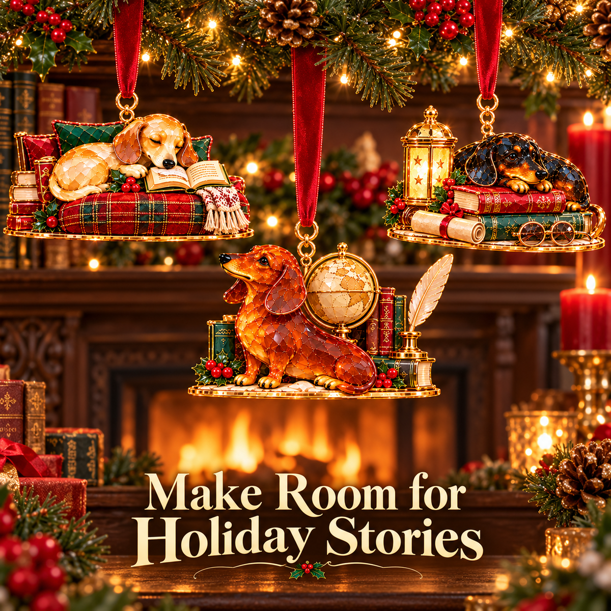Dachshund Christmas Ornaments – Cozy Library Holiday Collection