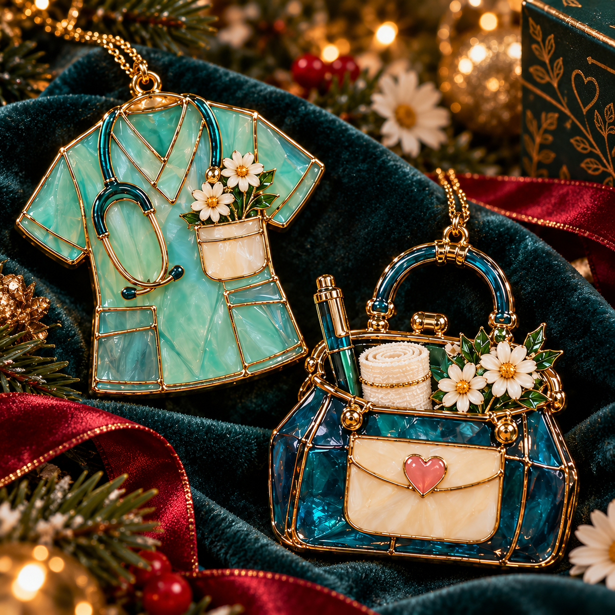✨ 2026 Nurse Appreciation Stained Glass Christmas Ornaments – Set of 6