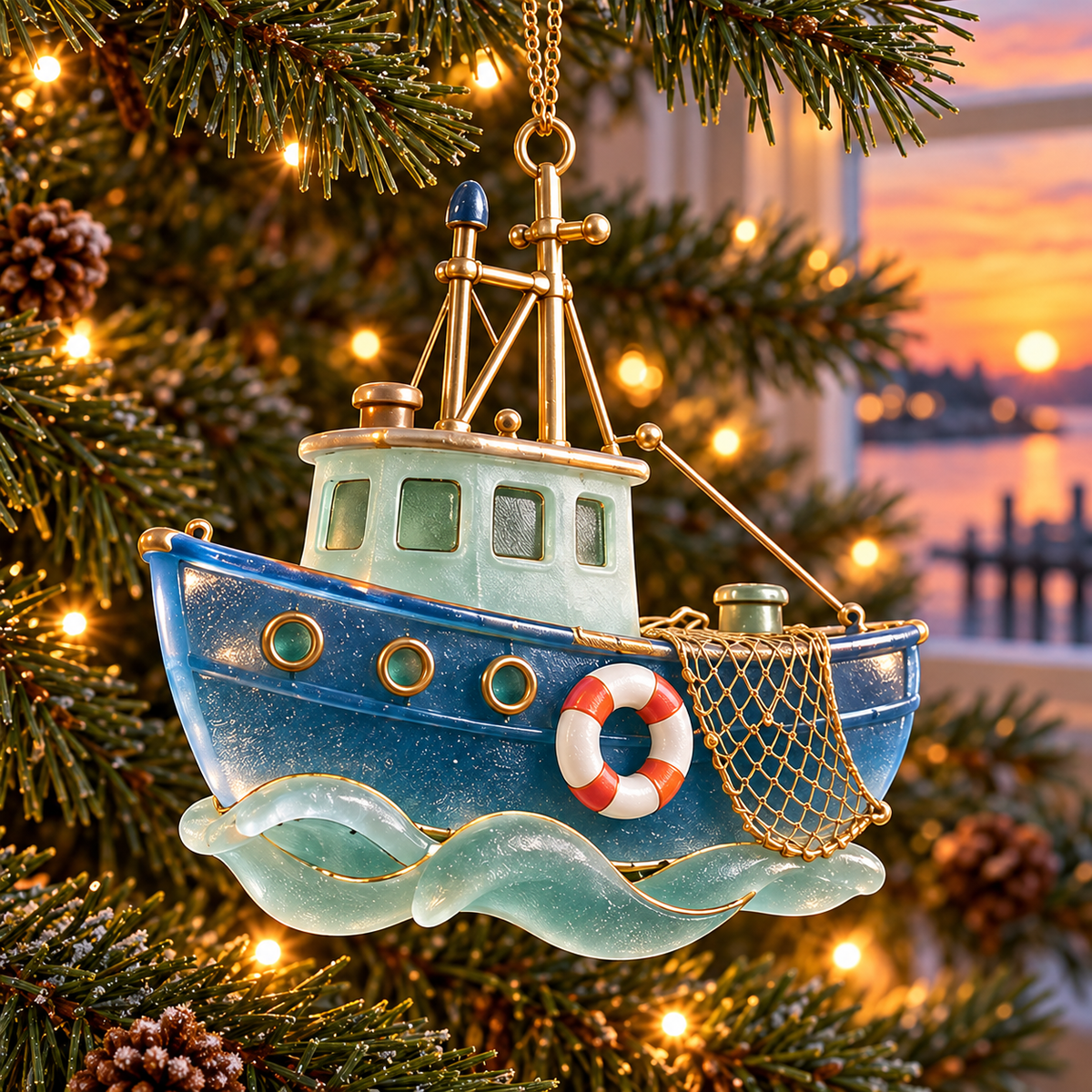 🌊 2026 Coastal Christmas Boat Ornaments – Set of 6 Nautical Holiday Keepsakes