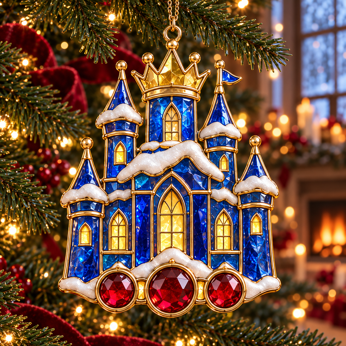 ✨ 2026 Magical Stained Glass Christmas Ornaments – Set of 6 | Crystal Castle, Candy, Rocket, Rainbow Star & Heart Hanging Decorations | Colorful Christmas Tree Ornaments & Holiday Gifts
