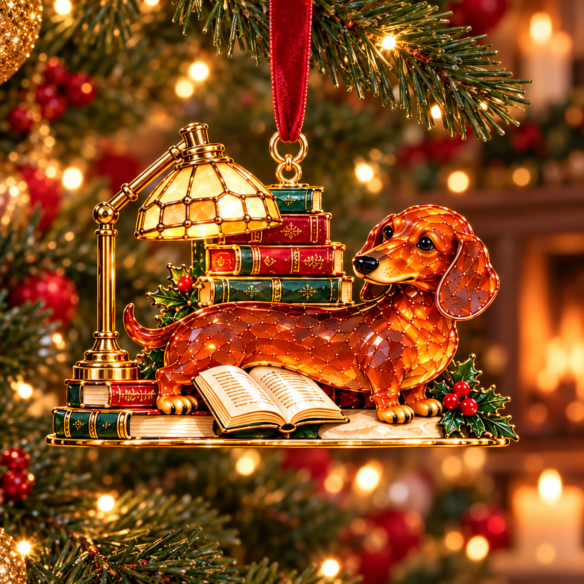 Dachshund Christmas Ornaments – Cozy Library Holiday Collection