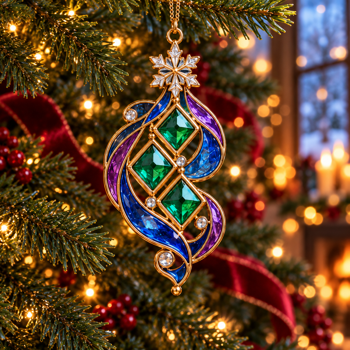 ✨ 2026 Magical Stained Glass Christmas Ornaments – Set of 6 | Crystal Castle, Candy, Rocket, Rainbow Star & Heart Hanging Decorations | Colorful Christmas Tree Ornaments & Holiday Gifts